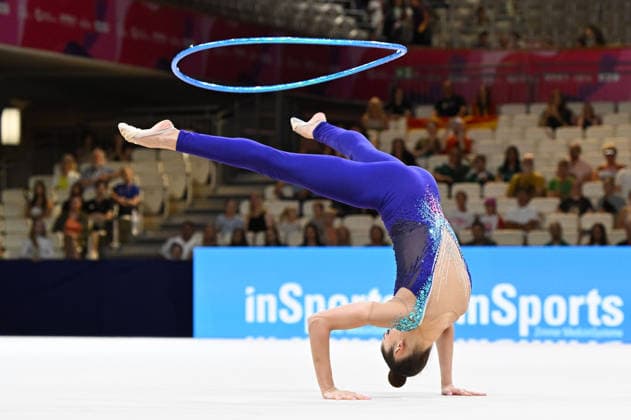 August 12, 2026, xhbx, 2026 Rhythmic Gymnastics World Championships, from left: Daniela Munits, Israel, hoop routine. DFL and DFB regulations prohibit any use of photographs as image sequences and or quasi-video. Frankfurt am Main