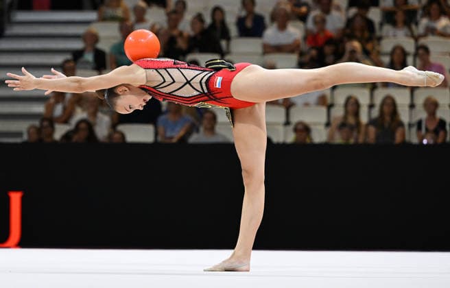 August 12, 2026, xhbx, 2026 Rhythmic Gymnastics World Championships, from left: Kotryna Zilionyte, Luxembourg, ball routine. DFL and DFB regulations prohibit any use of photographs as image sequences and or quasi-video. Frankfurt am Main