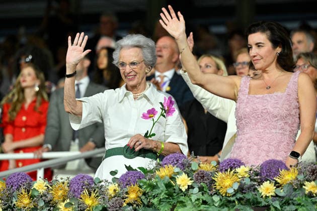 Aachen, Main Stadium, August 11, 2026, GER, FEI World Championships Aachen 2026, Official Opening Ceremony. Pictured from left: Princess Benedikte of Denmark and Dorothee BAER, Federal Minister for Research, Technology, and Space of the Federal Republic of Germany, North Rhine-Westphalia, Germany