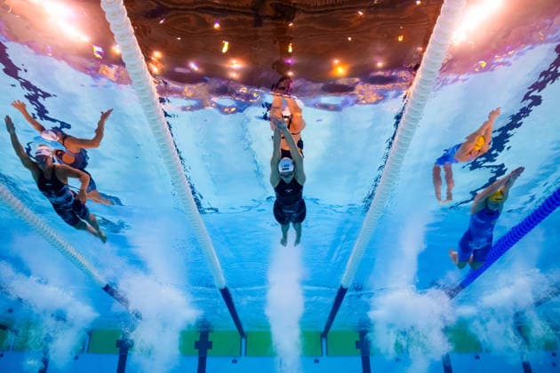 August 12, 2026: Bea Hovda of Norway, Dana Golovaty of Israel, and Elvira Mörtstrand of Sweden compete in the women’s 200-meter freestyle swimming heats during Day 13 of the 2026 European Aquatics Championships on August 12, 2026 in Saint-Denis. Photo by Joel Marklund. BILDBYRAN code JM JM0840 bbeng swimming 2026 European Aquatics Championships Women’s Sweden Norway  Copyright: JOELxMARKLUND BB260812JM042