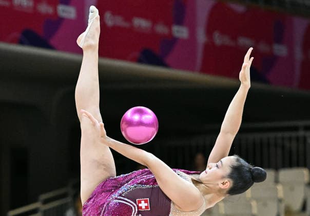 August 12, 2026, xhbx, 2026 Rhythmic Gymnastics World Championships, from left: Lauren Grüniger (Switzerland), ball routine. DFL and DFB regulations prohibit any use of photographs as image sequences and or quasi-video. Frankfurt am Main