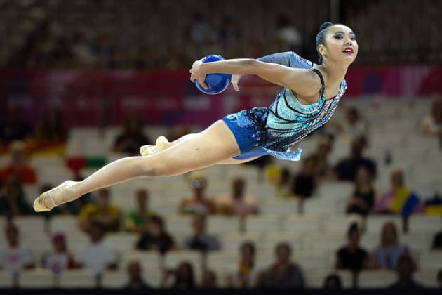 World Rhythmic Gymnastics Championships: Pin Rong Lee of Canada during her ball routine. World Rhythmic Gymnastics Championships, August 11–16, at the Festhalle in Frankfurt am Main. Qualifying Round, Day 1, Frankfurt am Main, Hesse, Germany, Festhalle