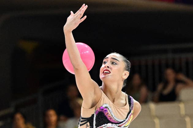 August 12, 2026, xhbx, 2026 Rhythmic Gymnastics World Championships, from left: Daniela Pico (Spain), ball routine. DFL and DFB regulations prohibit any use of photographs as image sequences and or quasi-video. Frankfurt am Main