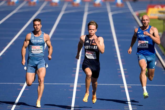2026 European Athletics Outdoor Championships, Day 3, Birmingham, England, August 12, 2026: Sander Aae Skotheim in action in the men’s 100-meter decathlon during the 2026 European Athletics Championships at Alexander Stadium in Birmingham on Wednesday. Photo: Beate Oma Dahle, NTB, Birmingham, England. EDITORIAL USE ONLY. RESTRICTED USE FOR BETTING COMPANIES  Copyright: xBeatexOmaxDahlex xNTBx