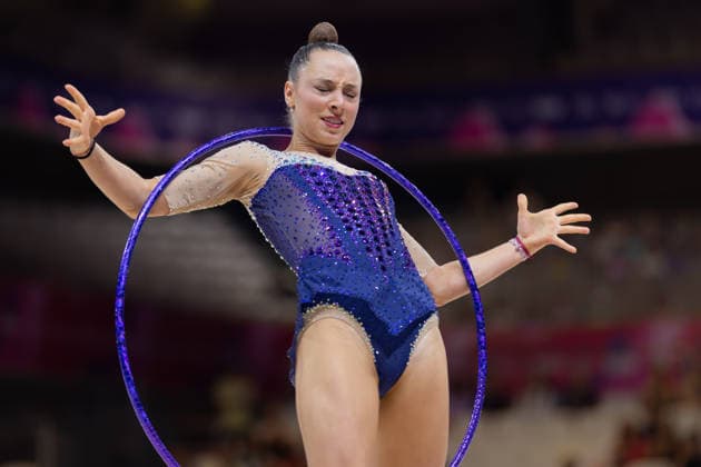 World Rhythmic Gymnastics Championships: Emilia Heichel of Poland during her hoop routine. World Rhythmic Gymnastics Championships, August 11–16, at the Festhalle in Frankfurt am Main. Qualifying Round, Day 1, Frankfurt am Main, Hesse, Germany, Festhalle