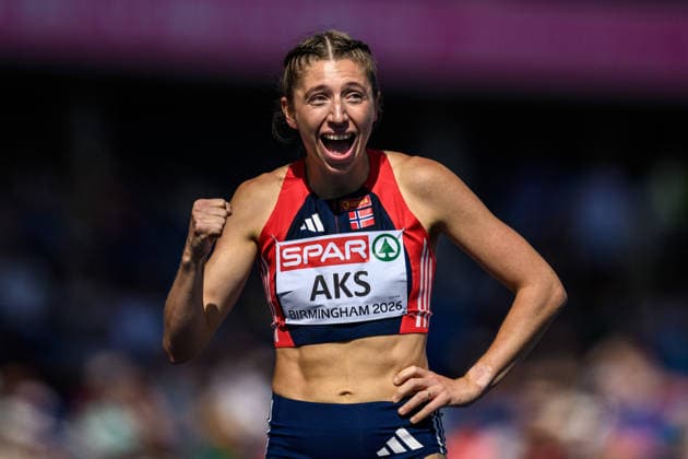 260812 Josefine Tomine Eriksen Aks of Norway celebrates after competing in the women’s 400-meter qualifying round on Day 3 of the 2026 European Athletics Championships on August 12, 2026 in Birmingham. Photo by Maxim Thore. BILDBYRAN code MT MT1066 track and field athletics friidrett friidrotts em em friidretts em 2026 European Athletics Championships 3 BBENG women Norway celebration  Copyright: MAXIMxTHORE BB260812MT035