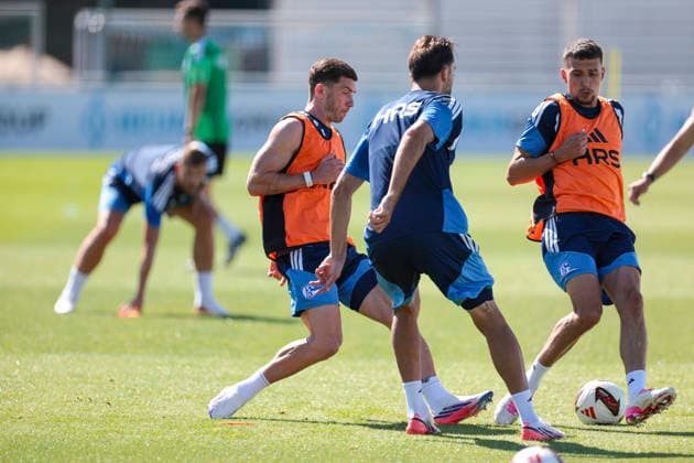 August 12, 2026, Soccer, FC Schalke 04 training session featuring Robin Gosens (FC Schalke 04), Kenan Karaman (FC Schalke 04), and Dejan Ljubicic (FC Schalke 04) at the FC Schalke 04 training facility in Gelsenkirchen, North Rhine-Westphalia, Germany xRHR PHOTO YYx Copyright: RHR-FOTOx RHR-FOTO YY