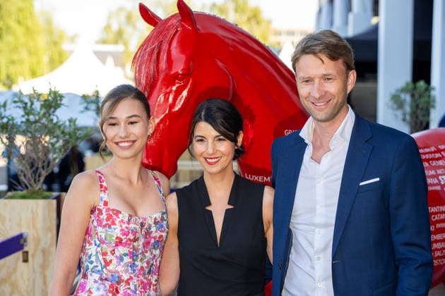 Simon Rolfes with his wife Jenny and daughter at Media Night during the 2026 FEI World Championships in Aachen, August 11, 2026; 2026 FEI World Championships in Aachen, Media Night, August 11, 2026; Aachen Copyright: xEibner-Pressefoto J.xDerondeaux EP_JDU