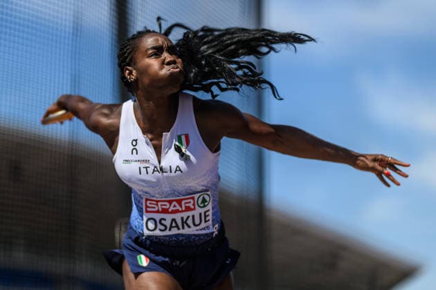 August 12, 2026: Daisy Osakue of Italy competes in the women’s discus throw qualifying round during Day 3 of the 2026 European Athletics Championships on August 12, 2026 in Birmingham. Photo by Mathias Bergeld. BILDBYRAN code MB MT1066. track and field athletics friidrett friidrotts em em friidretts em 2026 European Athletics Championships 3 bbeng discus throw diskos diskus women  Copyright: MATHIASxBERGELD BB260812MB038