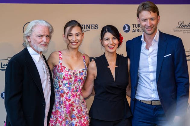 Simon Rolfes with his wife Jenny, their daughter, and Lambertz owner Dr. Hermann Bühlbecker at Media Night during the 2026 FEI World Championships in Aachen, August 11, 2026; 2026 FEI World Championships in Aachen, Media Night, August 11, 2026; Aachen Copyright: xEibner-Pressefoto J.xDerondeaux EP_JDU