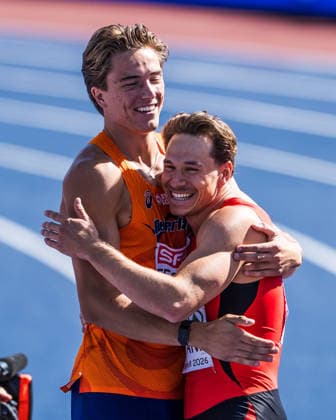 European Athletics Championships, Birmingham, August 12, 2026 BIRMINGHAM, UNITED KINGDOM AUGUST 12 Nino Portmann of Switzerland and Jeff Tesselaar of the Netherlands after the 100-meter race in the men s decathlon on August 12, 2026, in Birmingham, United Kingdom Copyright: xBEAUTIFULxSPORTS UlfxSchillerx