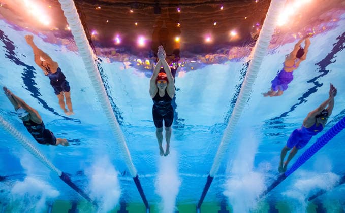 August 12, 2026: Vivien Jackl of Hungary, Amalie Smith of Great Britain, and Noelle Benkler of Germany compete in the women’s 400-meter individual medley swimming heats during Day 13 of the 2026 European Aquatics Championships on August 12, 2026 in Saint Denis. Photo by Joel Marklund. BILDBYRAN code JM JM0840 bbeng swimming 2026 European Aquatics Championships EM women’s  Copyright: JOELxMARKLUND BB260812JM067