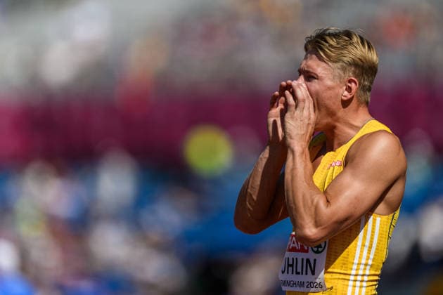August 12, 2026: Emil Uhlin of Sweden competes in the men’s decathlon long jump during Day 3 of the 2026 European Athletics Championships on August 12, 2026 in Birmingham. Photo by Mathias Bergeld, BILDBYRAN, code MB MT1066. track and field, athletics, friidrett, friidrotts EM, 2026 European Athletics Championships, Day 3, decathlon, Sweden  Copyright: MATHIASxBERGELD BB260812MB045
