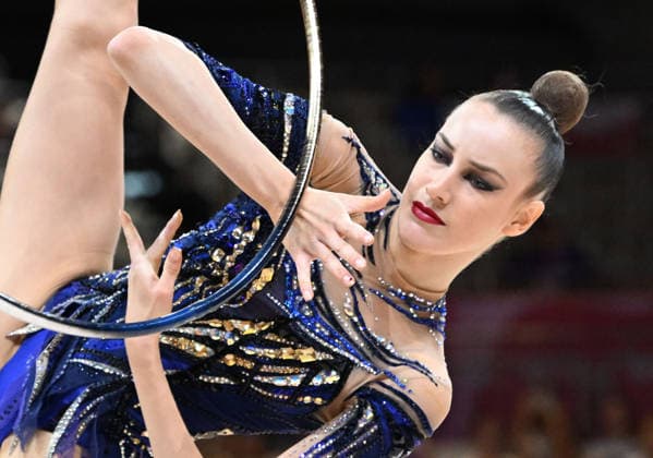 August 12, 2026, xhbx, 2026 Rhythmic Gymnastics World Championships, from left: Darja Varfolomeev (Germany), hoop routine. DFL and DFB regulations prohibit any use of photographs as image sequences and or quasi-video. Frankfurt am Main