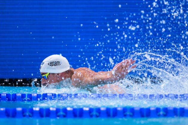 August 12, 2026: Simen Schmitz Lund of Norway competes in the men’s 100-meter butterfly swimming heats during Day 13 of the 2026 European Aquatics Championships on August 12, 2026 in Saint Denis. Photo by Joel Marklund. BILDBYRAN code JM JM0840 bbeng swimming 2026 European Aquatics Championships in Norway  Copyright: JOELxMARKLUND BB260812JM069