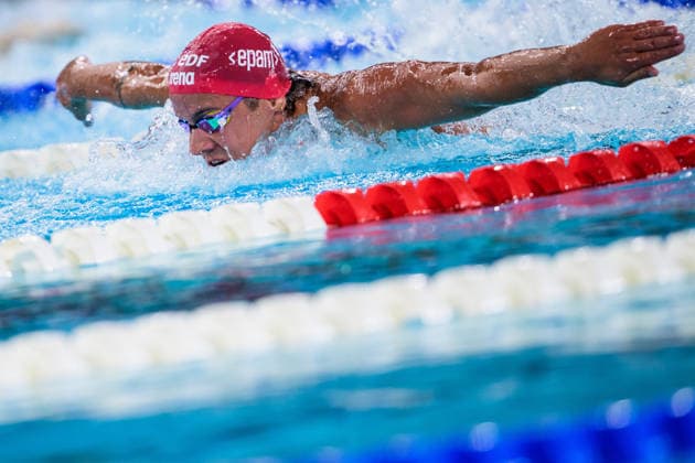 August 12, 2026: Noe Ponti of Switzerland competes in the men’s 100-meter butterfly swimming heats during Day 13 of the 2026 European Aquatics Championships on August 12, 2026 in Saint Denis. Photo by Joel Marklund. BILDBYRAN code JM JM0840 bbeng swimming 2026 European Aquatics Championships EM  Copyright: JOELxMARKLUND BB260812JM071