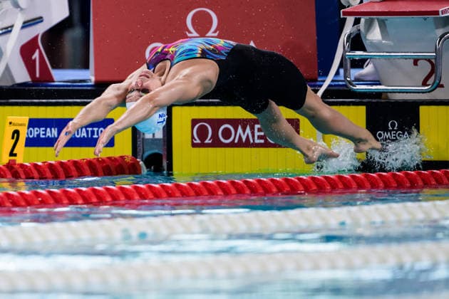 August 12, 2026: Fanny Teijonsalo of Finland competes in the women’s 50-meter backstroke heats on Day 13 of the 2026 European Aquatics Championships in Saint Denis. 2026 in Saint-Denis. Photo by Joel Marklund. BILDBYRAN code JM JM0840 bbeng swimming 2026 European Aquatics Championships women’s  Copyright: JOELxMARKLUND BB260812JM074