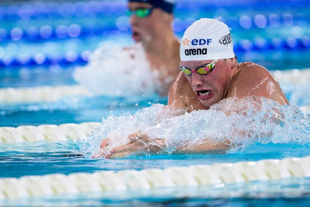 August 12, 2026: Charlie Egeland of Norway competes in the men’s 200-meter breaststroke heats on Day 13 of the 2026 European Aquatics Championships in Saint Denis. 2026 in Saint Denis. Photo by Joel Marklund. BILDBYRAN code JM JM0840 bbeng swimming 2026 European Aquatics Championships EM Norway  Copyright: JOELxMARKLUND BB260812JM077