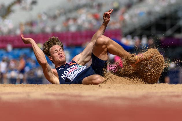 August 12, 2026: Sander Aae Skotheim of Norway competes in the men’s decathlon long jump during Day 3 of the 2026 European Athletics Championships on August 12, 2026 in Birmingham. Photo by Mathias Bergeld, BILDBYRAN, code MB MT1066. track and field, athletics, friidrett, friidrotts EM, 2026 European Athletics Championships, 3 BBENG, decathlon, tikamp, tiokamp, Norway  Copyright: MATHIASxBERGELD BB260812MB048