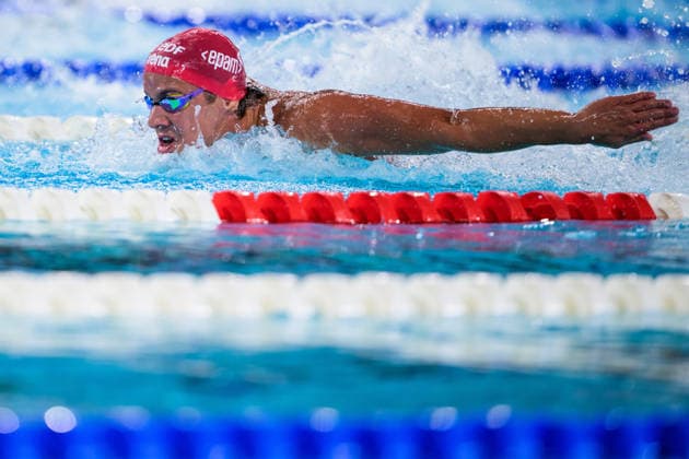 August 12, 2026: Noe Ponti of Switzerland competes in the men’s 100-meter butterfly swimming heats during Day 13 of the 2026 European Aquatics Championships on August 12, 2026 in Saint Denis. Photo by Joel Marklund. BILDBYRAN code JM JM0840 bbeng swimming 2026 European Aquatics Championships EM  Copyright: JOELxMARKLUND BB260812JM072