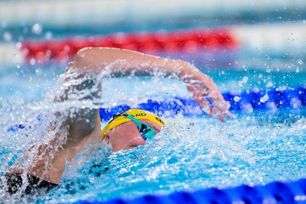 August 12, 2026: Elvira Mörtstrand of Sweden competes in the women’s 4x100-meter freestyle swimming heats during Day 13 of the 2026 European Aquatics Championships on August 12, 2026 in Saint-Denis. Photo by Joel Marklund, BILDBYRAN, code JM JM0840 bbeng swimming 2026 European Aquatics Championships EMA women Sweden  Copyright: JOELxMARKLUND BB260812JM090