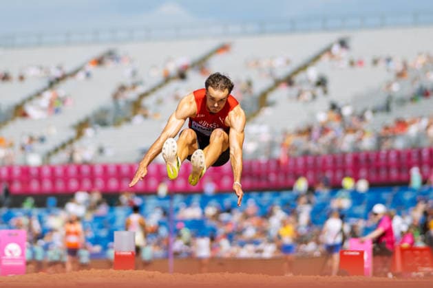 BIRMINGHAM, UNITED KINGDOM - AUGUST 12: Andrin Huber of Switzerland competes in the Men s Decathlon Long Jumop during the European Athletics Championships at Alexander Stadium on August 12, 2026 in Birmingham, United Kingdom. England United Kingdom Copyright: xBEAUTIFULxSPORTS TobiasxLacknerx
