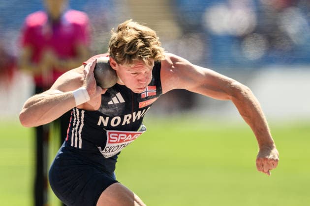 August 12, 2026: Sander Aae Skotheim of Norway competes in the men’s decathlon shot put during Day 3 of the 2026 European Athletics Championships on August 12, 2026 in Birmingham. Photo by Mathias Bergeld. BILDBYRAN code MB MT1066. track and field, athletics, friidrett, friidrotts EM, 2026 European Athletics Championships, 3 BBENG, Norway, decathlon, tikamp, tiokamp Copyright: MATHIASxBERGELD BB260812MB060