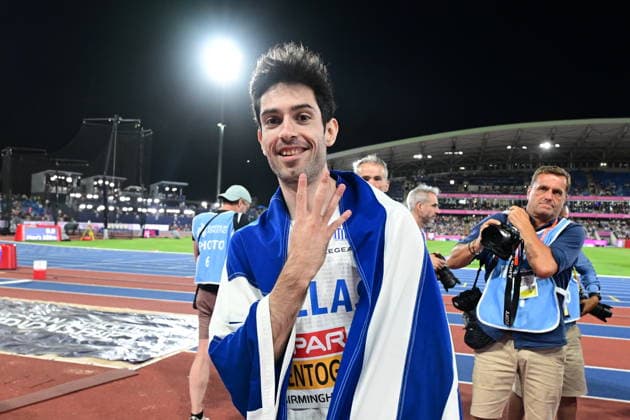 European Athletics Championships Birmingham 2026 - Miltiadis Tentoglou of Greece celebrates winning the Men s Long Jump Final at the European Athletics Championships Birmingham 2026, Birmingham, Britain, 11 August 2026. IMAGO ONE INCH PRODUCTIONS Birmingham BRITAIN Copyright: xOnexInchxProductionsx 7055976