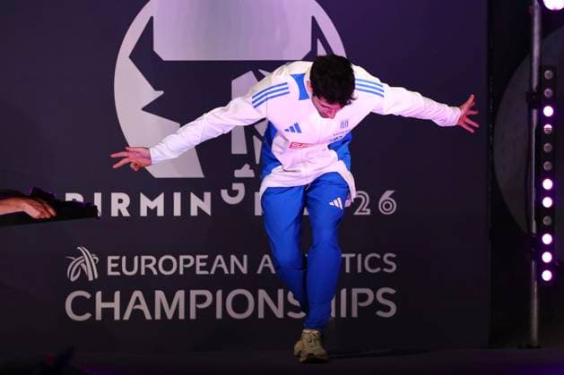 European Athletics Championships Birmingham 2026 - Miltiadis Tentoglou of Greece celebrates winning the Men s Long Jump Final at the European Athletics Championships Birmingham 2026, Birmingham, Britain, 11 August 2026. IMAGO ONE INCH PRODUCTIONS Birmingham BRITAIN Copyright: xOnexInchxProductionsx 7056000