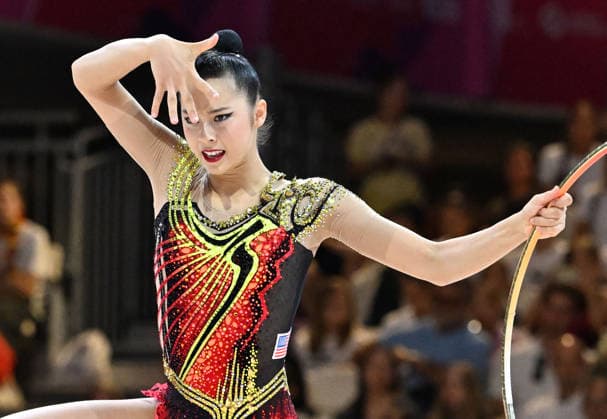 August 12, 2026, xhbx, 2026 Rhythmic Gymnastics World Championships, from left: Rin Keys (USA), hoop routine. DFL and DFB regulations prohibit any use of photographs as image sequences and or quasi-video. Frankfurt am Main