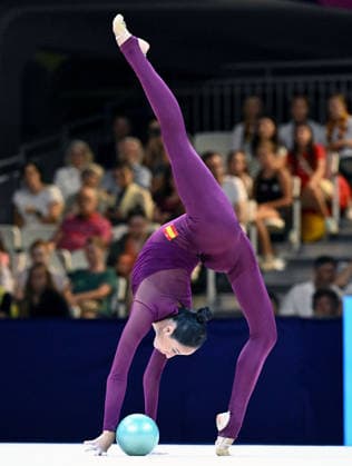 August 12, 2026, xhbx, 2026 Rhythmic Gymnastics World Championships, from left: Alba Bautista (Spain), ball routine. DFL and DFB regulations prohibit any use of photographs as image sequences and or quasi-video. Frankfurt am Main