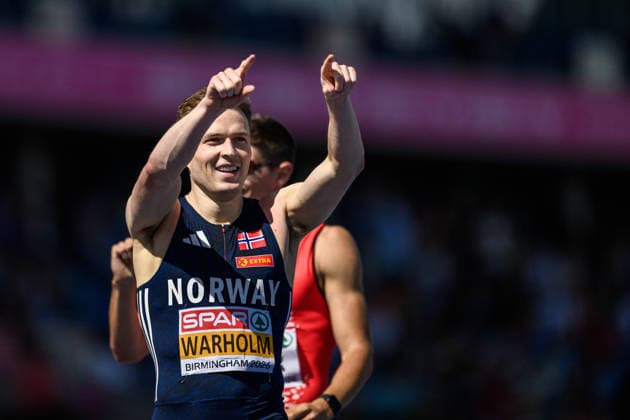 260812 Karsten Warholm of Norway celebrates after competing in the men’s heptathlon 400-meter hurdles semifinal on Day 3 of the 2026 European Athletics Championships on August 12, 2026 in Birmingham. Photo by Maxim Thore. BILDBYRAN code MT MT1066 track and field athletics friidrett friidrotts em em friidretts em 2026 European Athletics Championships 3 bbeng Norway hurdles hekk häck celebration  Copyright: MAXIMxTHORE BB260812MT089