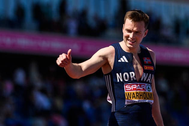 260812 Karsten Warholm of Norway celebrates after competing in the men’s heptathlon 400-meter hurdles semifinal on Day 3 of the 2026 European Athletics Championships on August 12, 2026 in Birmingham. Photo by Maxim Thore. BILDBYRAN code MT MT1066. track and field, athletics, friidrett, friidrotts EM, 2026 European Athletics Championships, 3, BBENG, Norway, hurdles, celebration Copyright: MAXIMxTHORE BB260812MT093