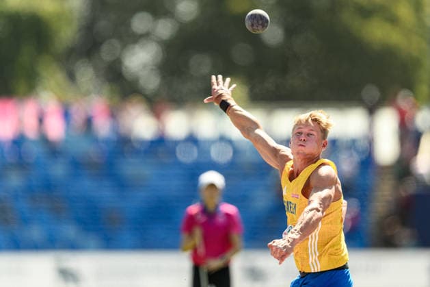August 12, 2026: Emil Uhlin of Sweden competes in the men’s decathlon shot put during Day 3 of the 2026 European Athletics Championships on August 12, 2026 in Birmingham. Photo by Mathias Bergeld, BILDBYRAN, code MB MT1066. track and field, athletics, friidrett, friidrotts EM, 2026 European Athletics Championships, Day 3, Sweden, decathlon, tikamp, tiokamp Copyright: MATHIASxBERGELD BB260812MB077
