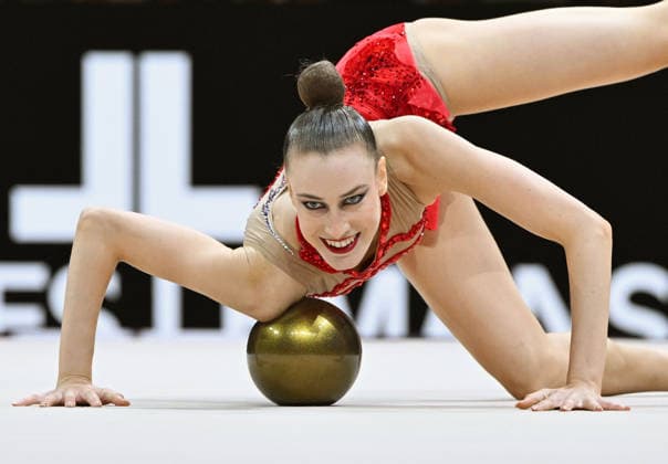 August 12, 2026, xhbx, 2026 Rhythmic Gymnastics World Championships, from left: Darja Varfolomeev, Germany, ball routine. DFL and DFB regulations prohibit any use of photographs as image sequences and or quasi-video. Frankfurt am Main