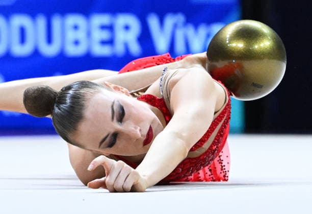 August 12, 2026, xhbx, 2026 Rhythmic Gymnastics World Championships, from left: Darja Varfolomeev, Germany, ball routine. DFL and DFB regulations prohibit any use of photographs as image sequences and or quasi-video. Frankfurt am Main