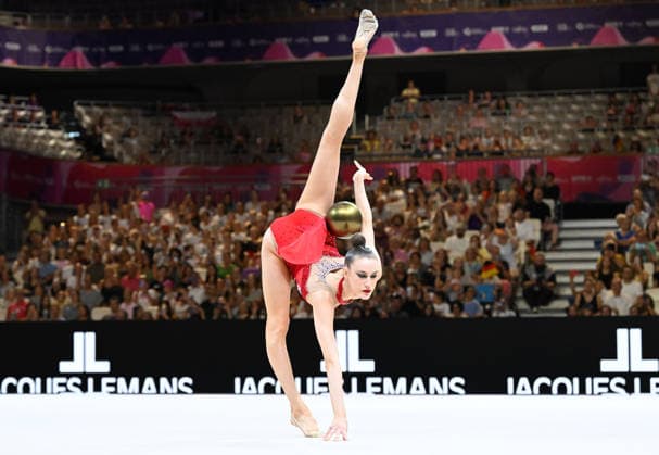 August 12, 2026, xhbx, 2026 Rhythmic Gymnastics World Championships, from left: Darja Varfolomeev, Germany, ball routine. DFL and DFB regulations prohibit any use of photographs as image sequences and or quasi-video. Frankfurt am Main