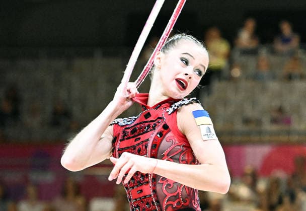 August 12, 2026, xhbx, 2026 Rhythmic Gymnastics World Championships, from left: Taisilia Onofriichuk (Ukraine), hoop routine. DFL and DFB regulations prohibit any use of photographs as image sequences and or quasi-video. Frankfurt am Main