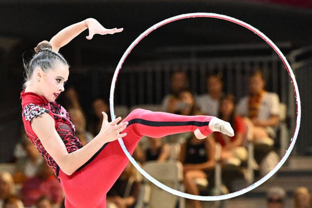 August 12, 2026, xhbx, 2026 Rhythmic Gymnastics World Championships, from left: Taisilia Onofriichuk (Ukraine), hoop routine. DFL and DFB regulations prohibit any use of photographs as image sequences and or quasi-video. Frankfurt am Main
