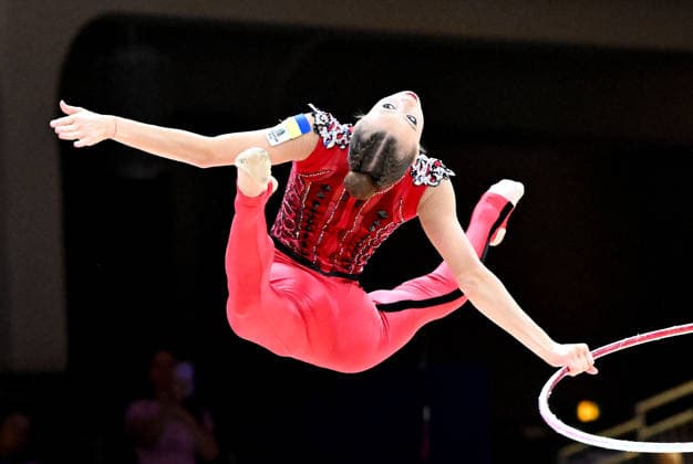 August 12, 2026, xhbx, 2026 Rhythmic Gymnastics World Championships, from left: Taisilia Onofriichuk (Ukraine), hoop routine. DFL and DFB regulations prohibit any use of photographs as image sequences and or quasi-video. Frankfurt am Main