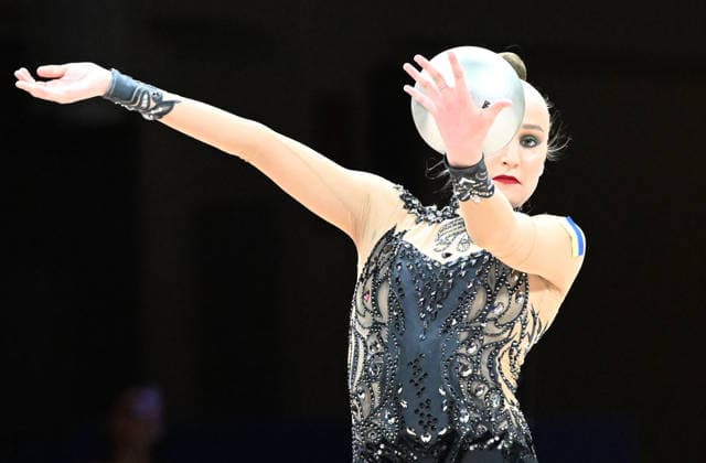 August 12, 2026, xhbx, 2026 Rhythmic Gymnastics World Championships, from left: Polina Karika, Ukraine, Ball. DFL and DFB regulations prohibit any use of photographs as image sequences and or quasi-video. Frankfurt am Main