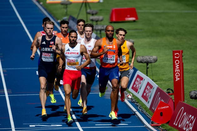 August 12, 2026, GBR, Track and Field, 2026 European Championships, Morning Session, Day 3, Birmingham: Ryan Clarke (Netherlands), Gabriel Tual (France), Tobias Gronstad (Norway), Alexander Stepanov (Germany), Men s 800-meter race, Semifinals, Alexander Stadium, Birmingham, England, Great Britain Copyright: xNordphoto Memmlerx