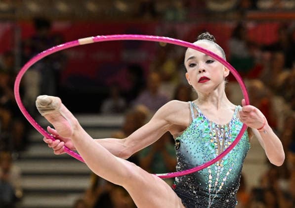 August 12, 2026, xhbx, 2026 Rhythmic Gymnastics World Championships, from left: Stiliana Nikolova (Bulgaria), hoop; DFL and DFB regulations prohibit any use of photographs as image sequences and or quasi-video; Frankfurt am Main