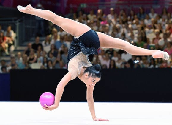 August 12, 2026, xhbx, 2026 Rhythmic Gymnastics World Championships, from left: Sofia Raffaeli, Italy, Ball, DFL, DFB. REGULATIONS PROHIBIT ANY USE OF PHOTOGRAPHS AS IMAGE SEQUENCES AND OR QUASI-VIDEO. Frankfurt am Main