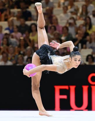 August 12, 2026, xhbx, 2026 Rhythmic Gymnastics World Championships, from left: Sofia Raffaeli, Italy, Ball, DFL, DFB. REGULATIONS PROHIBIT ANY USE OF PHOTOGRAPHS AS IMAGE SEQUENCES AND OR QUASI-VIDEO. Frankfurt am Main