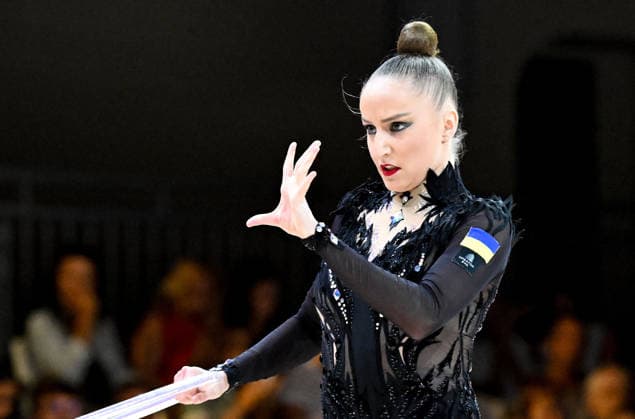 August 12, 2026, xhbx, 2026 Rhythmic Gymnastics World Championships, from left: Polina Karika of Ukraine with a hoop. DFL and DFB regulations prohibit any use of photographs as image sequences and or quasi-video. Frankfurt am Main