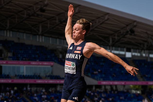 2026 European Outdoor Athletics Championships, Day 3, Birmingham, England, August 12, 2026: Sander Aae Skotheim competing in the long jump event of the decathlon at the 2026 European Athletics Championships at Alexander Stadium in Birmingham on Wednesday. Photo: Beate Oma Dahle, NTB, Birmingham, England. EDITORIAL USE ONLY. RESTRICTED USE FOR BETTING COMPANIES.  Copyright: xBeatexOmaxDahlex xNTBx