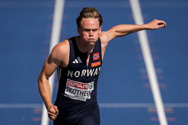 2026 European Outdoor Athletics Championships, Day 3, Birmingham, England 20260812 Sander Aae Skotheim in the men’s 100-meter decathlon event at the 2026 European Athletics Championships at Alexander Stadium in Birmingham on Wednesday. Photo: Beate Oma Dahle, NTB, Birmingham, England. EDITORIAL USE ONLY. RESTRICTED USE FOR BETTING. COMPANIES  Copyright: xBeatexOmaxDahlex xNTBx