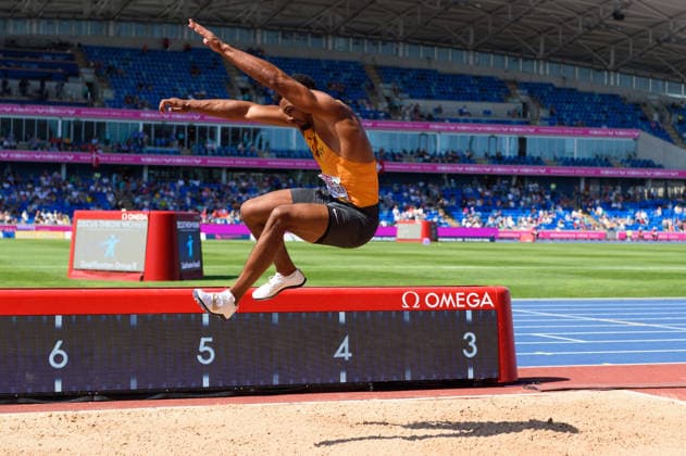 BIRMINGHAM, GREAT BRITAIN - August 12: Leo Neugebauer (Germany) during the decathlon long jump competition during the European Athletics Championships 2026 at Alexander Stadium in Birmingham, Great Britain (Photo by Sven Beyrich Sports Press Photo) Copyright: xSvenxBeyrich SportsxPressxPhotox Sportspressphoto_SPR204533