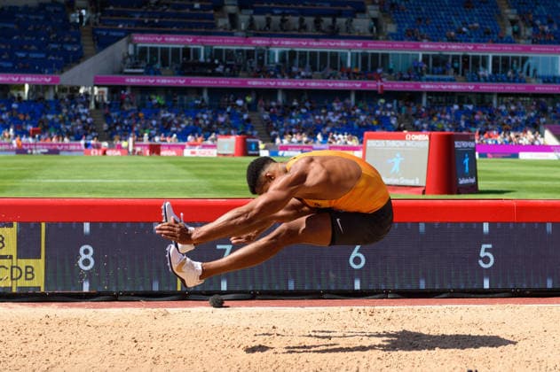 BIRMINGHAM, GREAT BRITAIN - August 12: Leo Neugebauer (Germany) during the decathlon long jump competition during the European Athletics Championships 2026 at Alexander Stadium in Birmingham, Great Britain (Photo by Sven Beyrich Sports Press Photo) Copyright: xSvenxBeyrich SportsxPressxPhotox Sportspressphoto_SPR204534